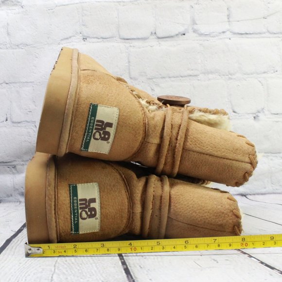 Lamo Brown Suede Button Faux Fur Lined Whipstitched Winter Ankle Boots Size 8 - Picture 7 of 9